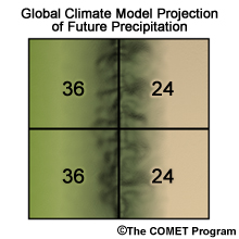 Example global climate model grid showing areal geography with projected precipitation overlaid